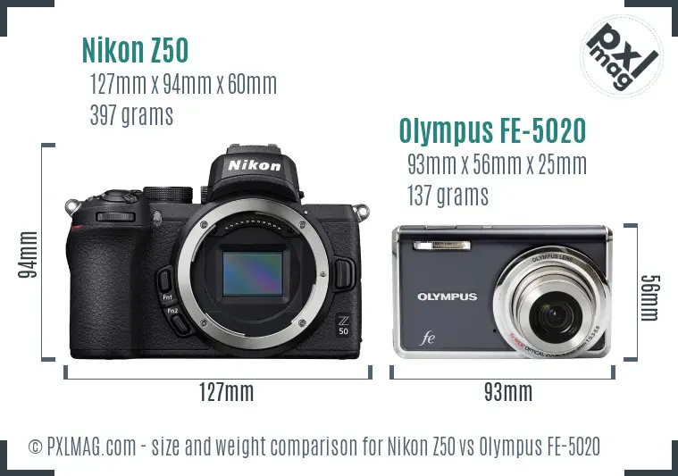 Nikon Z50 vs Olympus FE-5020 size comparison