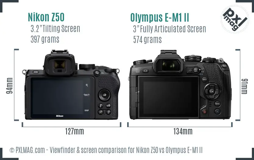 Nikon Z50 vs Olympus E-M1 II Screen and Viewfinder comparison