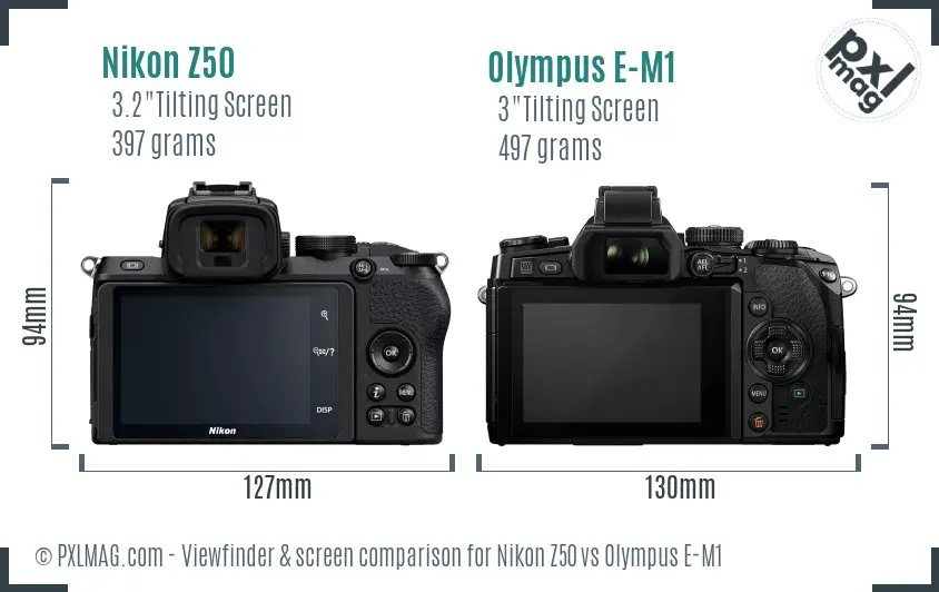 Nikon Z50 vs Olympus E-M1 Screen and Viewfinder comparison
