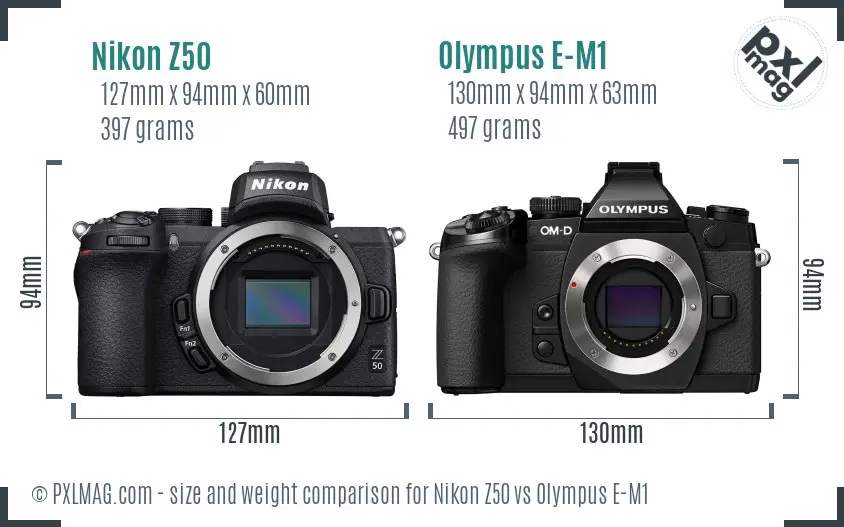 Nikon Z50 vs Olympus E-M1 size comparison