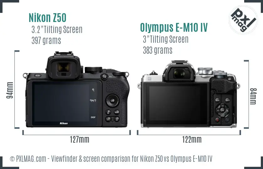 Nikon Z50 vs Olympus E-M10 IV Screen and Viewfinder comparison