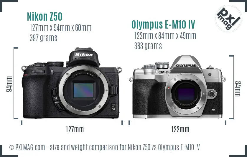 Nikon Z50 vs Olympus E-M10 IV size comparison