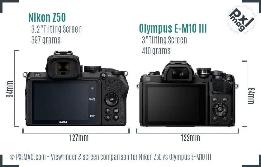 Nikon Z50 vs Olympus E-M10 III Screen and Viewfinder comparison