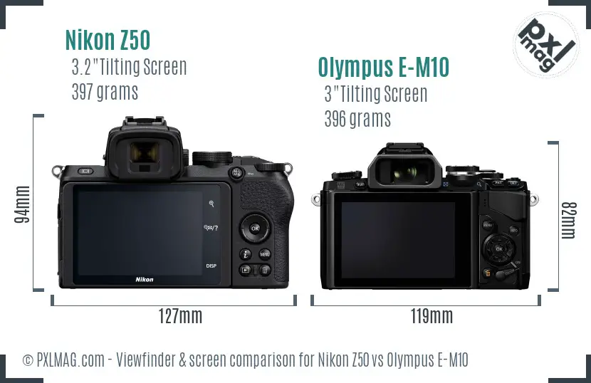 Nikon Z50 vs Olympus E-M10 Screen and Viewfinder comparison