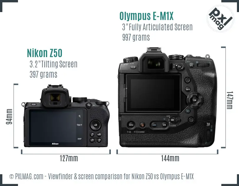 Nikon Z50 vs Olympus E-M1X Screen and Viewfinder comparison
