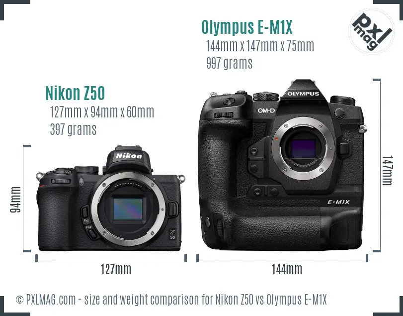 Nikon Z50 vs Olympus E-M1X size comparison