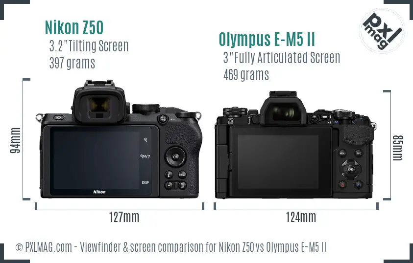 Nikon Z50 vs Olympus E-M5 II Screen and Viewfinder comparison