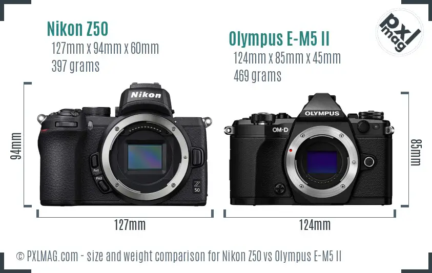 Nikon Z50 vs Olympus E-M5 II size comparison