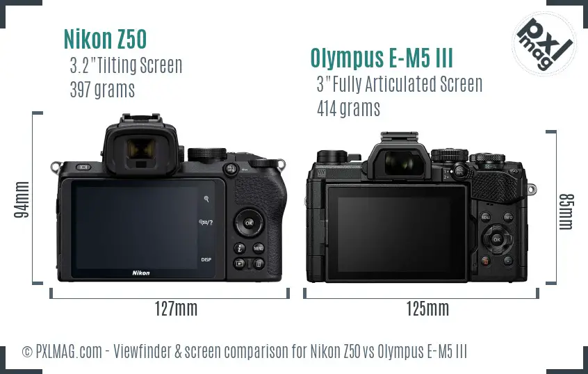 Nikon Z50 vs Olympus E-M5 III Screen and Viewfinder comparison