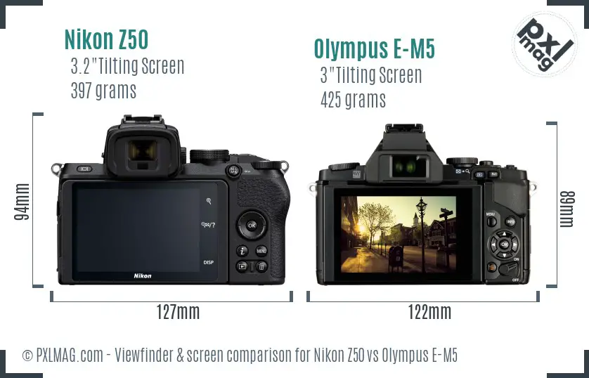 Nikon Z50 vs Olympus E-M5 Screen and Viewfinder comparison