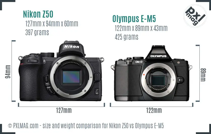 Nikon Z50 vs Olympus E-M5 size comparison