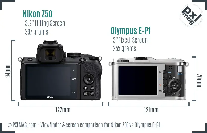 Nikon Z50 vs Olympus E-P1 Screen and Viewfinder comparison