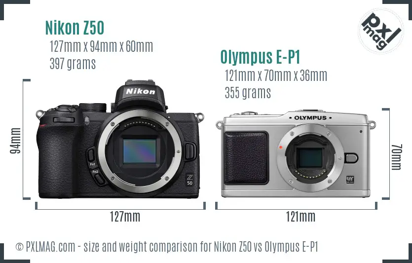 Nikon Z50 vs Olympus E-P1 size comparison