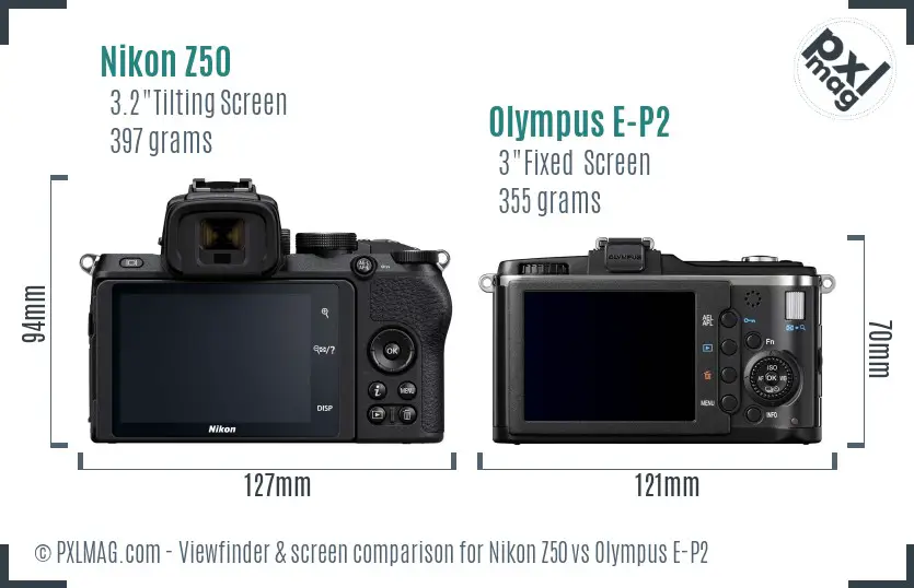 Nikon Z50 vs Olympus E-P2 Screen and Viewfinder comparison