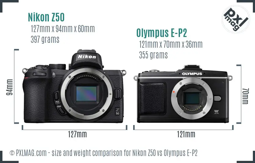 Nikon Z50 vs Olympus E-P2 size comparison