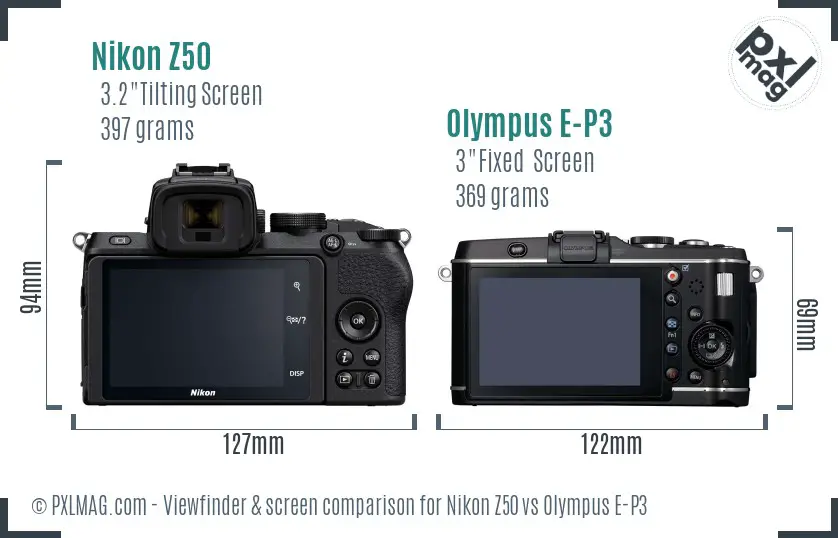 Nikon Z50 vs Olympus E-P3 Screen and Viewfinder comparison