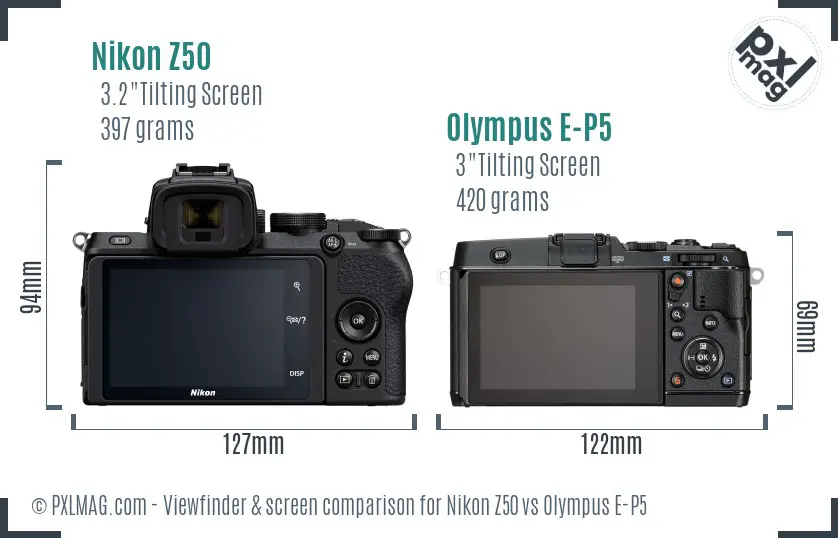 Nikon Z50 vs Olympus E-P5 Screen and Viewfinder comparison
