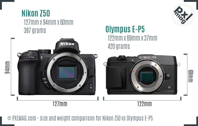Nikon Z50 vs Olympus E-P5 size comparison