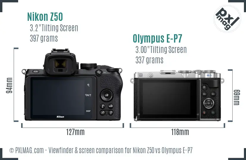 Nikon Z50 vs Olympus E-P7 Screen and Viewfinder comparison