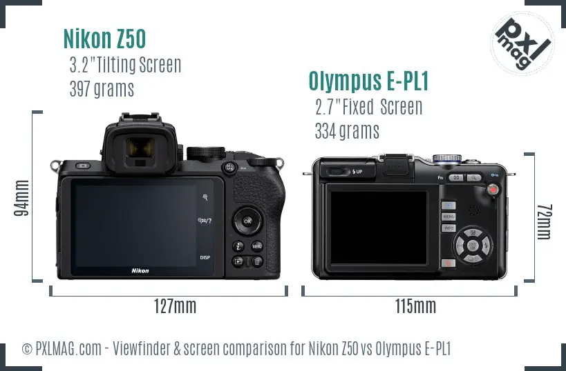 Nikon Z50 vs Olympus E-PL1 Screen and Viewfinder comparison