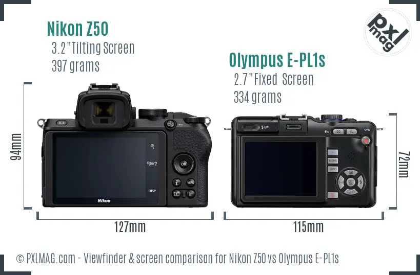 Nikon Z50 vs Olympus E-PL1s Screen and Viewfinder comparison