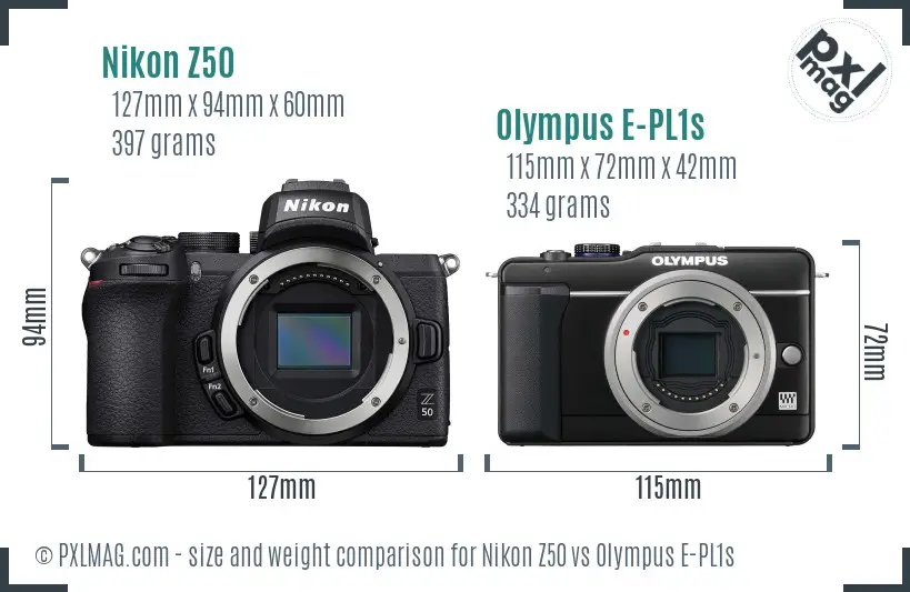 Nikon Z50 vs Olympus E-PL1s size comparison