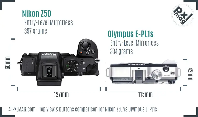 Nikon Z50 vs Olympus E-PL1s top view buttons comparison