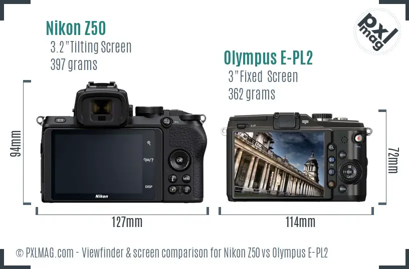 Nikon Z50 vs Olympus E-PL2 Screen and Viewfinder comparison
