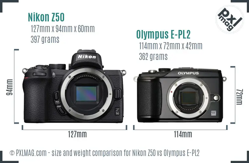Nikon Z50 vs Olympus E-PL2 size comparison