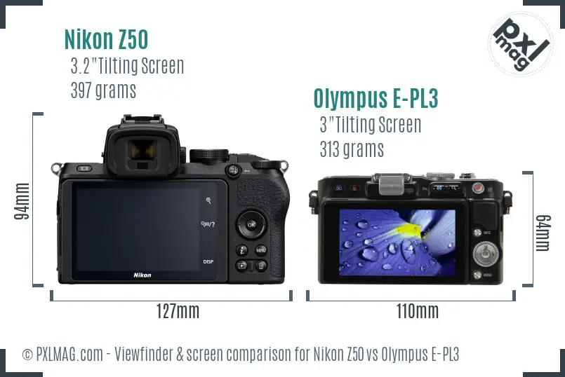 Nikon Z50 vs Olympus E-PL3 Screen and Viewfinder comparison