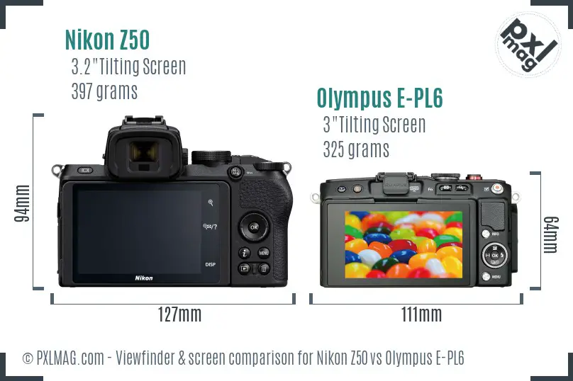 Nikon Z50 vs Olympus E-PL6 Screen and Viewfinder comparison