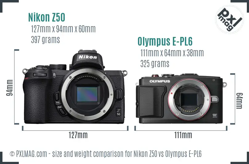 Nikon Z50 vs Olympus E-PL6 size comparison