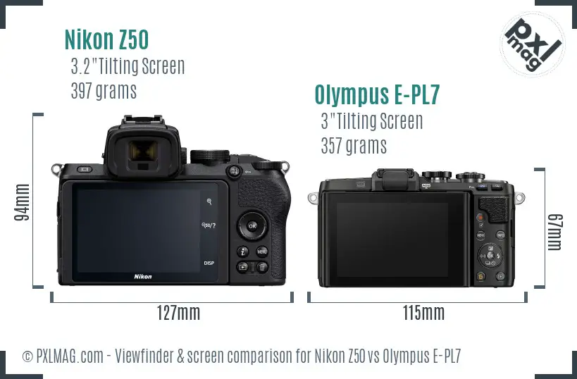 Nikon Z50 vs Olympus E-PL7 Screen and Viewfinder comparison