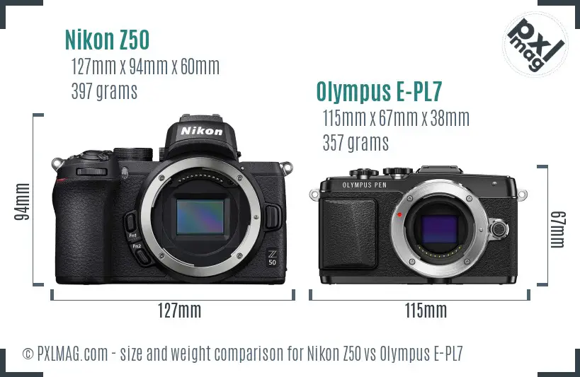 Nikon Z50 vs Olympus E-PL7 size comparison