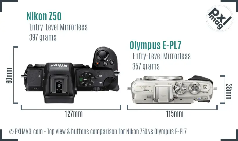 Nikon Z50 vs Olympus E-PL7 top view buttons comparison