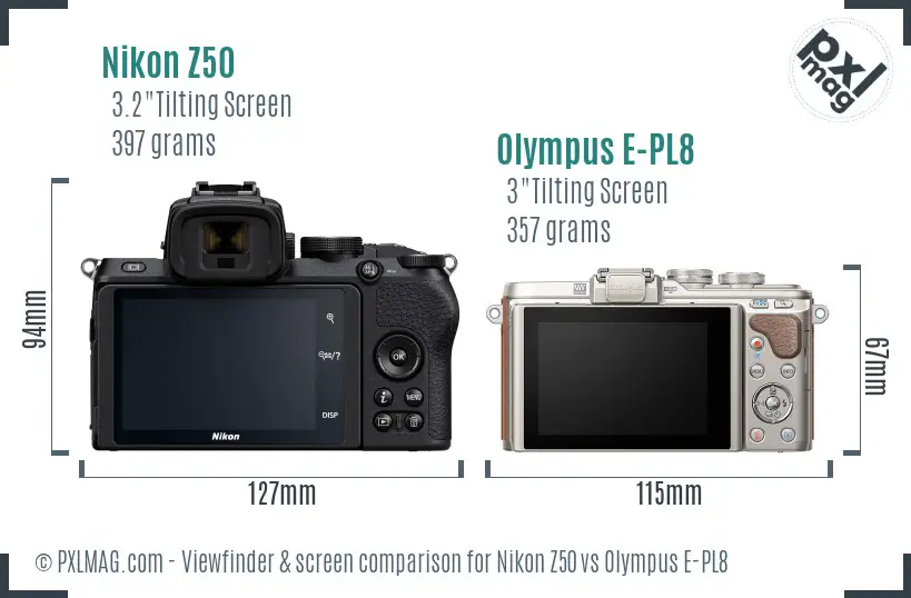 Nikon Z50 vs Olympus E-PL8 Screen and Viewfinder comparison