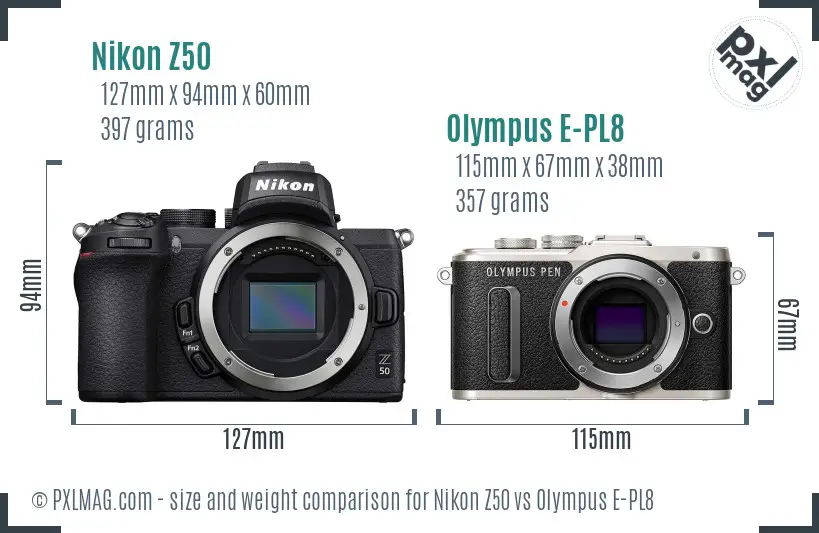 Nikon Z50 vs Olympus E-PL8 size comparison