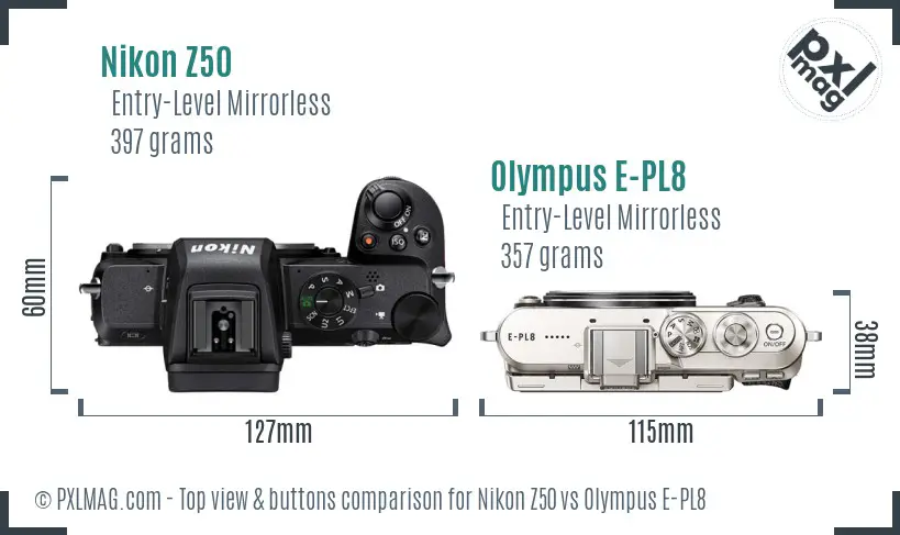 Nikon Z50 vs Olympus E-PL8 top view buttons comparison