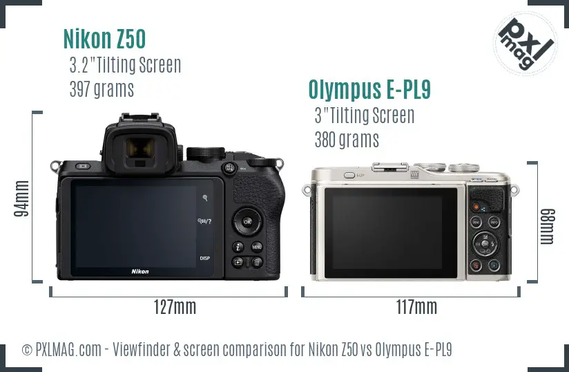 Nikon Z50 vs Olympus E-PL9 Screen and Viewfinder comparison