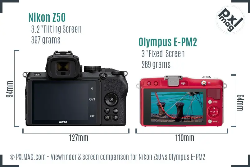 Nikon Z50 vs Olympus E-PM2 Screen and Viewfinder comparison