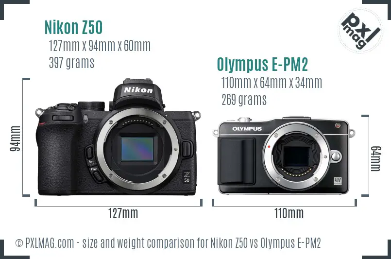 Nikon Z50 vs Olympus E-PM2 size comparison