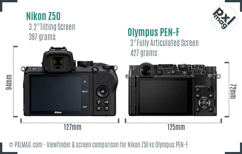 Nikon Z50 vs Olympus PEN-F Screen and Viewfinder comparison