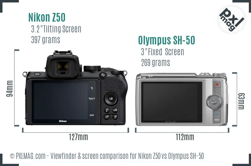 Nikon Z50 vs Olympus SH-50 Screen and Viewfinder comparison