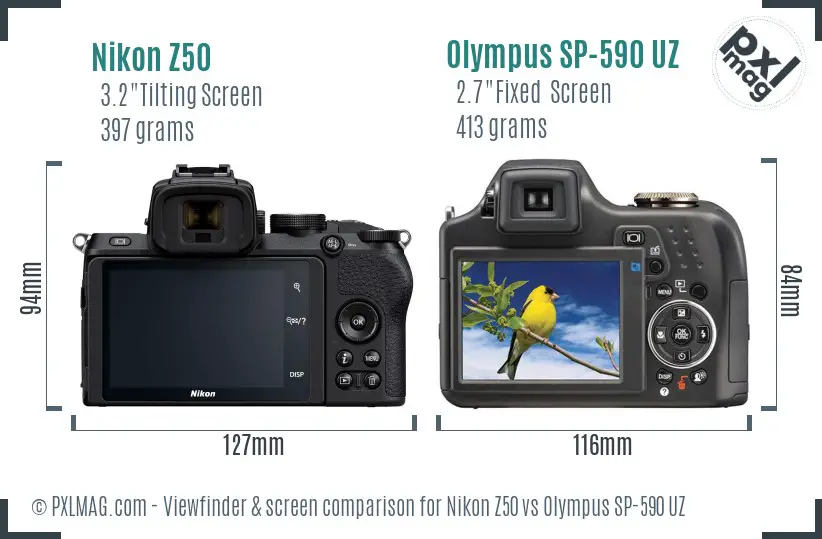 Nikon Z50 vs Olympus SP-590 UZ Screen and Viewfinder comparison