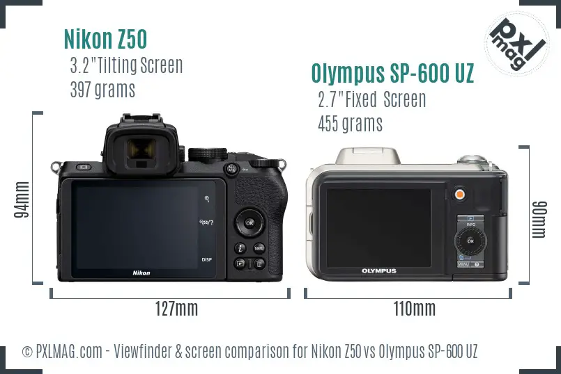 Nikon Z50 vs Olympus SP-600 UZ Screen and Viewfinder comparison