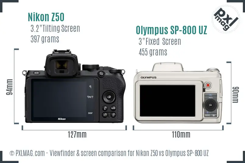 Nikon Z50 vs Olympus SP-800 UZ Screen and Viewfinder comparison