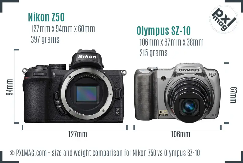 Nikon Z50 vs Olympus SZ-10 size comparison