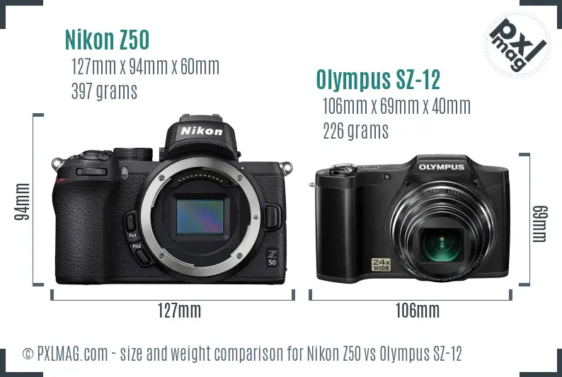 Nikon Z50 vs Olympus SZ-12 size comparison