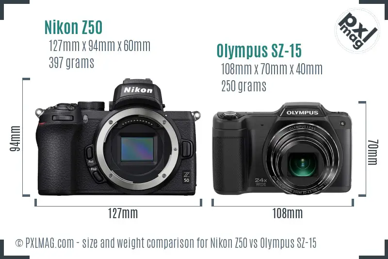 Nikon Z50 vs Olympus SZ-15 size comparison