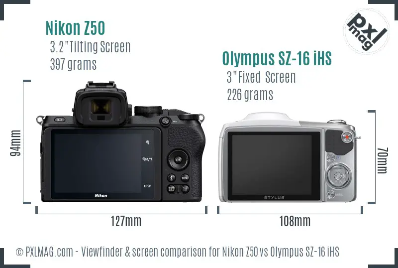 Nikon Z50 vs Olympus SZ-16 iHS Screen and Viewfinder comparison